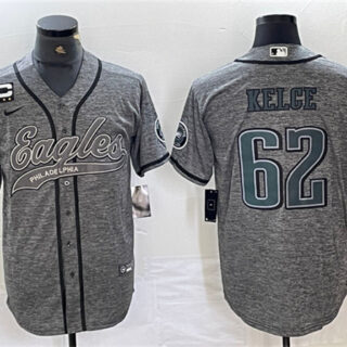 Men's Philadelphia Eagles #62 Jason Kelce Gray With 3-star C Patch Cool Base Baseball Stitched Jersey