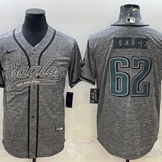 Men's Philadelphia Eagles #62 Jason Kelce Gray With Patch Cool Base Stitched Baseball Jersey