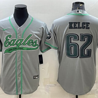 Men's Philadelphia Eagles #62 Jason Kelce Gray With Patch Cool Base Stitched Baseball JerseyS