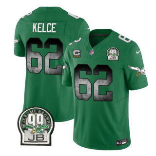 Men's Philadelphia Eagles #62 Jason Kelce Green 2023 F.U.S.E. With 4-Star C Patch Throwback Vapor Untouchable Limited Stitched Football Jersey