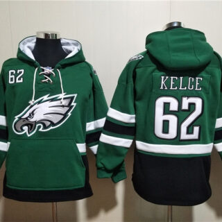 Men's Philadelphia Eagles #62 Jason Kelce Green Lace-Up Pullover Hoodie
