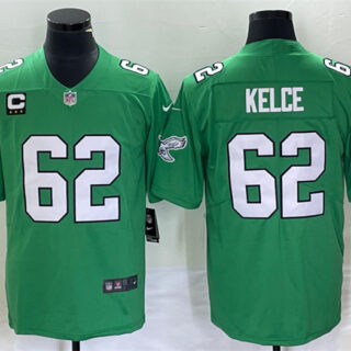 Men's Philadelphia Eagles #62 Jason Kelce Green Vapor Limited With C Patch Stitched Football Jersey