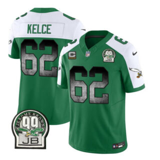 Men's Philadelphia Eagles #62 Jason Kelce Green White 2023 F.U.S.E. With 4-Star C Patch Throwback Vapor Untouchable Limited Stitched Football Jersey
