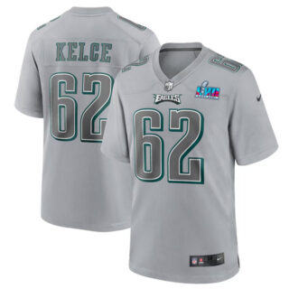 Men's Philadelphia Eagles #62 Jason Kelce Grey Super Bowl LVII Patch Atmosphere Fashion Stitched Game Jersey