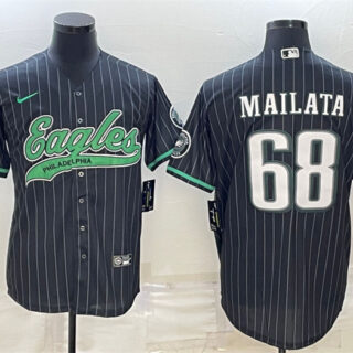 Men's Philadelphia Eagles #68 Jordan Mailata Black With Patch Cool Base Stitched Baseball Jerseys