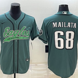 Men's Philadelphia Eagles #68 Jordan Mailata Green With Patch Cool Base Stitched Baseball Jersey