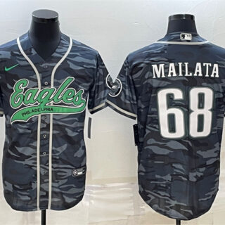 Men's Philadelphia Eagles #68 Jordan Mailata Grey Camo With Patch Cool Base Stitched Baseball Jersey