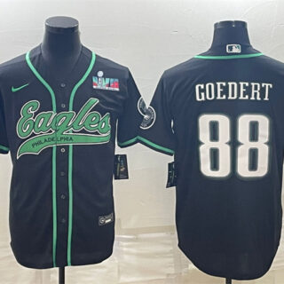 Men's Philadelphia Eagles #88 Dallas Goedert Black With Super Bowl LVII Patch Cool Base Stitched Baseball Jersey