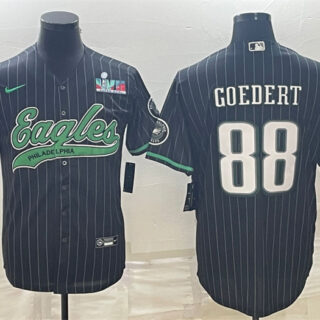 Men's Philadelphia Eagles #88 Dallas Goedert Black With Super Bowl LVII Patch Cool Base Stitched Baseball Jerseys