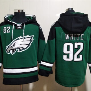 Men's Philadelphia Eagles #92 Reggie White Green Lace-Up Pullover Hoodie