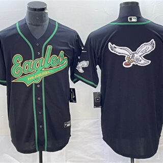 Men's Philadelphia Eagles Black Team Big Logo Cool Base Stitched Baseball Jersey