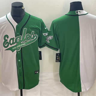Men's Philadelphia Eagles Blank Green White Split Cool Base Stitched Baseball Jersey