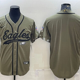 Men's Philadelphia Eagles Blank Olive 2022 Salute To Service Cool Base Stitched Baseball Jersey