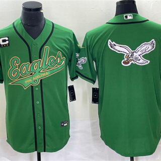 Men's Philadelphia Eagles Green Gold Team Big Logo With C Patch Cool Base Stitched Baseball Jersey