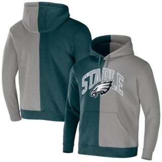 Men's Philadelphia Eagles Green Grey Split Logo Pullover Hoodie