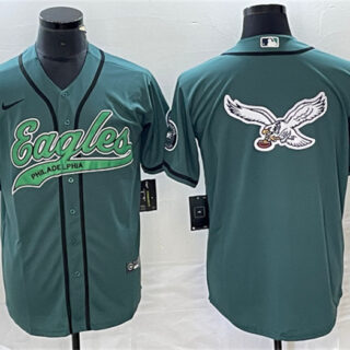 Men's Philadelphia Eagles Green Team Big Logo Cool Base Stitched Baseball Jersey