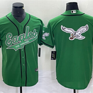 Men's Philadelphia Eagles Green Team Big Logo Cool Base Stitched Baseball Jersey