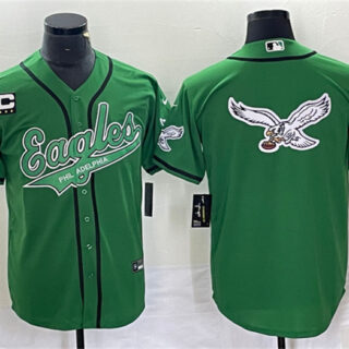 Men's Philadelphia Eagles Green Team Big Logo With C Patch Cool Base Stitched Baseball Jersey