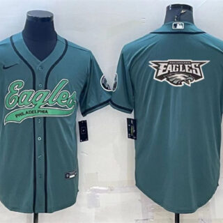 Men's Philadelphia Eagles Green Team Big Logo With Patch Cool Base Stitched Baseball Jersey