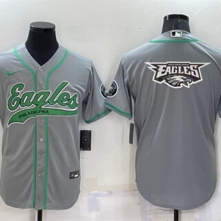 Men's Philadelphia Eagles Grey Team Big Logo With Patch Cool Base Stitched Baseball Jersey