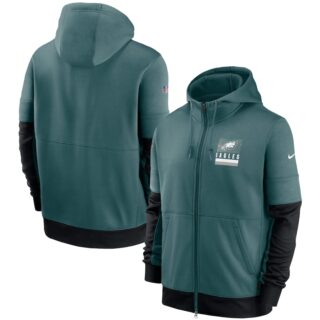 Men's Philadelphia Eagles New 2020 Nike Green Black Fan Gear Mascot Performance Full Zip Hoodie