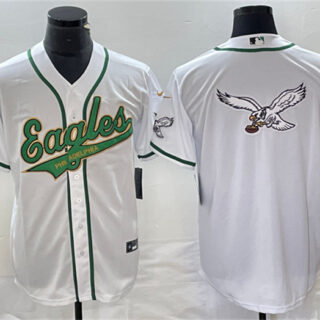 Men's Philadelphia Eagles White Gold Team Big Logo Cool Base Stitched Baseball Jersey