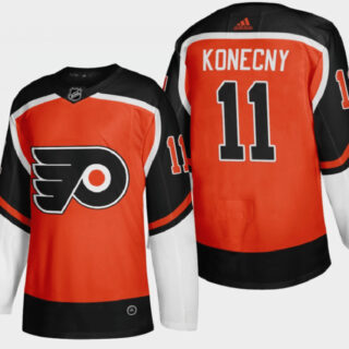 Men's Philadelphia Flyers #11 Travis Konecny 2021 Orange Reverse Retro Stitched Jersey