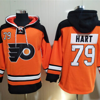 Men's Philadelphia Flyers #79 Carter Hart Orange Ageless Must-Have Lace-Up Pullover Hoodie