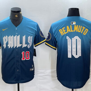 Men's Philadelphia Phillies #10 J.T. Realmuto Blue 2024 City Connect Limited Stitched Jersey