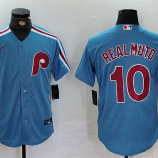 Men's Philadelphia Phillies #10 J.T. Realmuto Blue Cool Base Stitched Jersey