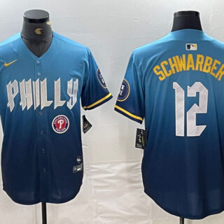 Men's Philadelphia Phillies #12 Kyle Schwarber Blue 2024 City Connect Limited Stitched Jersey