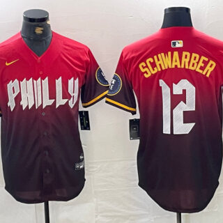 Men's Philadelphia Phillies #12 Kyle Schwarber Red 2024 City Connect Limited Stitched Jersey