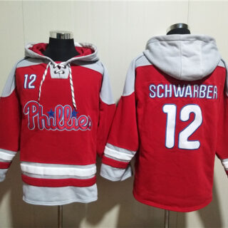 Men's Philadelphia Phillies #12 Kyle Schwarber Red Ageless Must-Have Lace-Up Pullover Hoodie