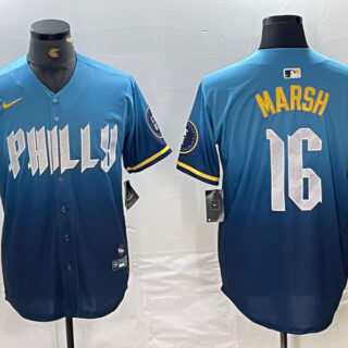 Men's Philadelphia Phillies #16 Brandon Marsh Blue 2024 City Connect Limited Stitched Jersey