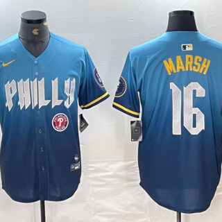 Men's Philadelphia Phillies #16 Brandon Marsh Blue 2024 City Connect Limited Stitched Jersey