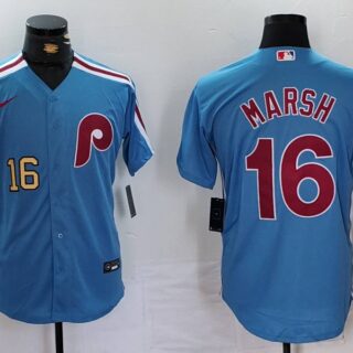 Men's Philadelphia Phillies #16 Brandon Marsh Blue Cool Base Stitched Jerseys
