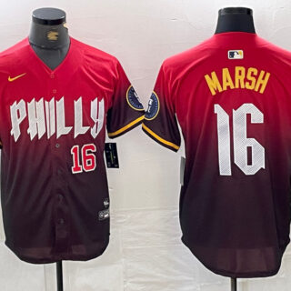 Men's Philadelphia Phillies #16 Brandon Marsh Red 2024 City Connect Limited Stitched Jersey