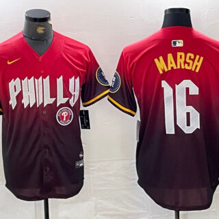 Men's Philadelphia Phillies #16 Brandon Marsh Red 2024 City Connect Limited Stitched Jersey