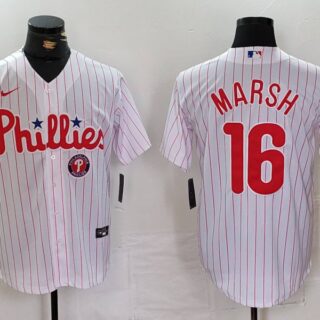 Men's Philadelphia Phillies #16 Brandon Marsh White Cool Base Stitched Baseball Jerseys