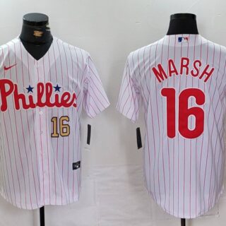 Men's Philadelphia Phillies #16 Brandon Marsh White Cool Base Stitched Baseball Jersey