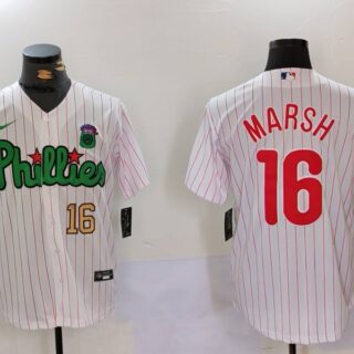 Men's Philadelphia Phillies #16 Brandon Marsh White Green Cool Base Stitched Jerseys