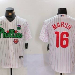 Men's Philadelphia Phillies #16 Brandon Marsh White Green Cool Base Stitched Jerseys