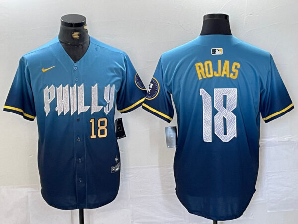 Men's Philadelphia Phillies #18 Johan Rojas Blue 2024 City Connect Limited Stitched Jersey