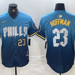 Men's Philadelphia Phillies #23 Jeff Hoffman Blue 2024 City Connect Limited Stitched Jerseys