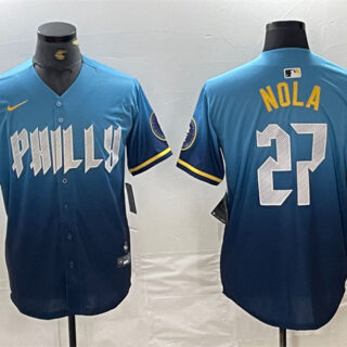 Men's Philadelphia Phillies #27 Aaron Nola Blue 2024 City Connect Limited Stitched Jersey