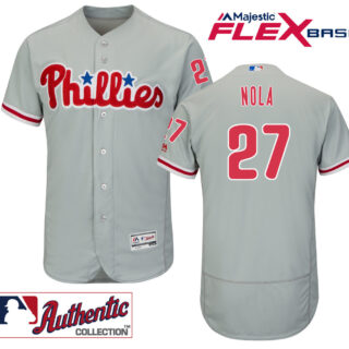 Men's Philadelphia Phillies #27 Aaron Nola Replica Grey Road Flexbase MLB Jersey