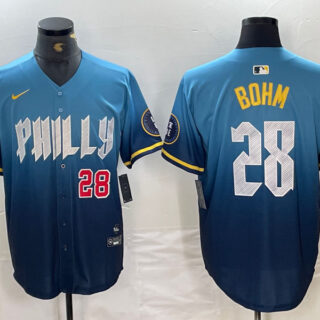 Men's Philadelphia Phillies #28 Alec Bohm Blue 2024 City Connect Limited Stitched Baseball Jersey