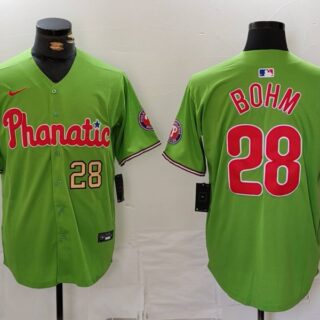 Men's Philadelphia Phillies #28 Alec Bohm Green With Patch Stitched Jerseys