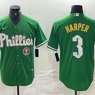 Men's Philadelphia Phillies #3 Bryce Harper Green 2024 City Connect Stitched Jersey