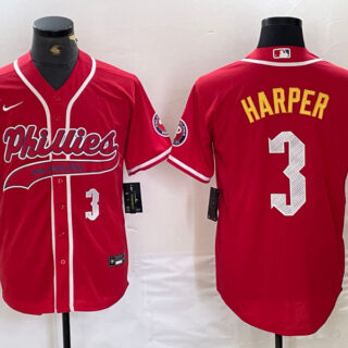 Men's Philadelphia Phillies #3 Bryce Harper Red 2024 City Connect Stitched Jersey
